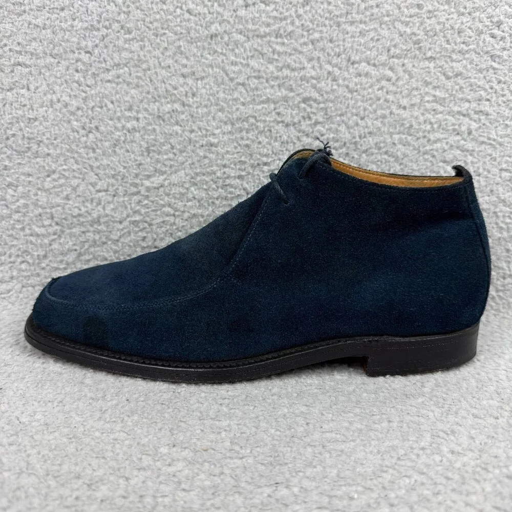 Jimmy Choo Boots Men 8 Wide / UK 7 E Shoe Navy Blue Chukka Suede Leather Ankle 4